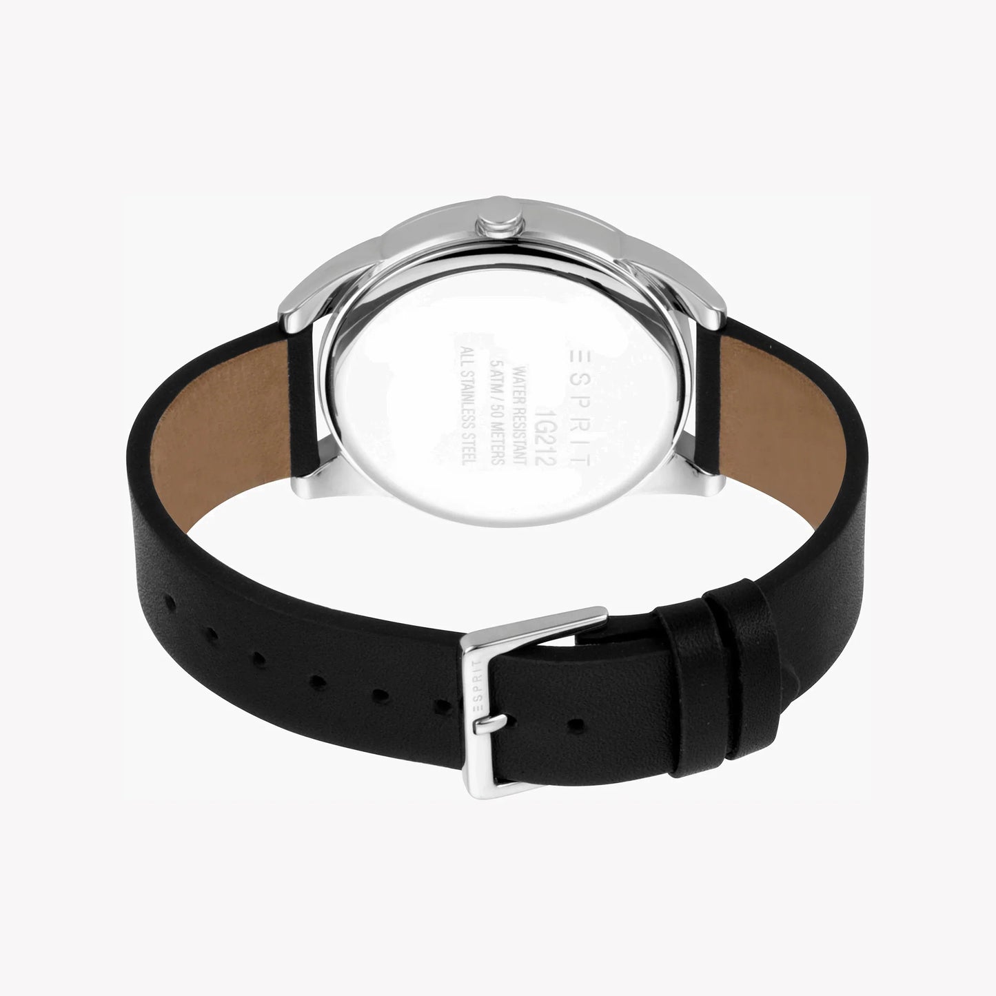 Esprit Men's Black Leather Watch, Silver Dial | Es1g093m0015