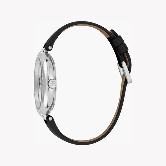 Esprit Women's Black Leather Watch, Silver Dial | Es1l147m0065