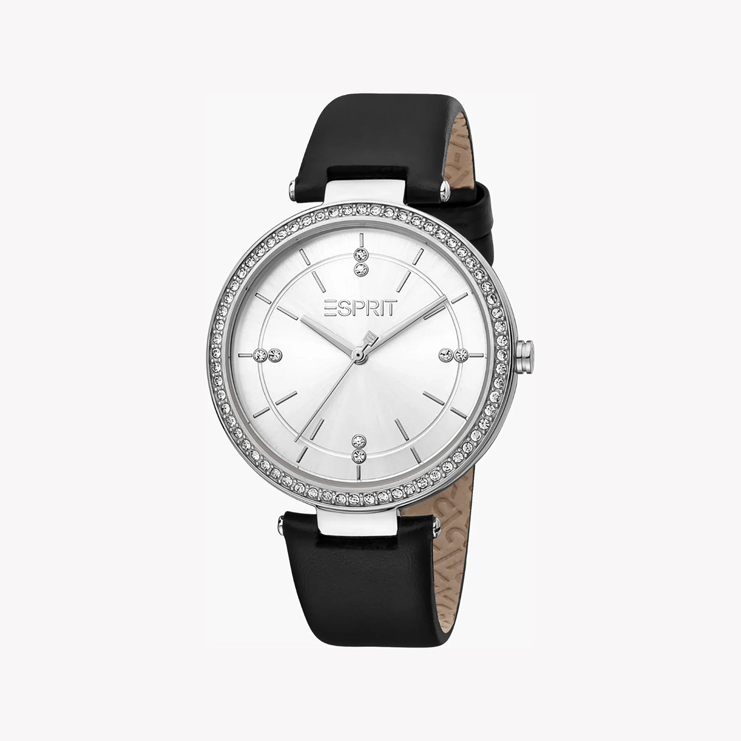 Esprit Women's Black Leather Watch, Silver Dial | Es1l186m0075