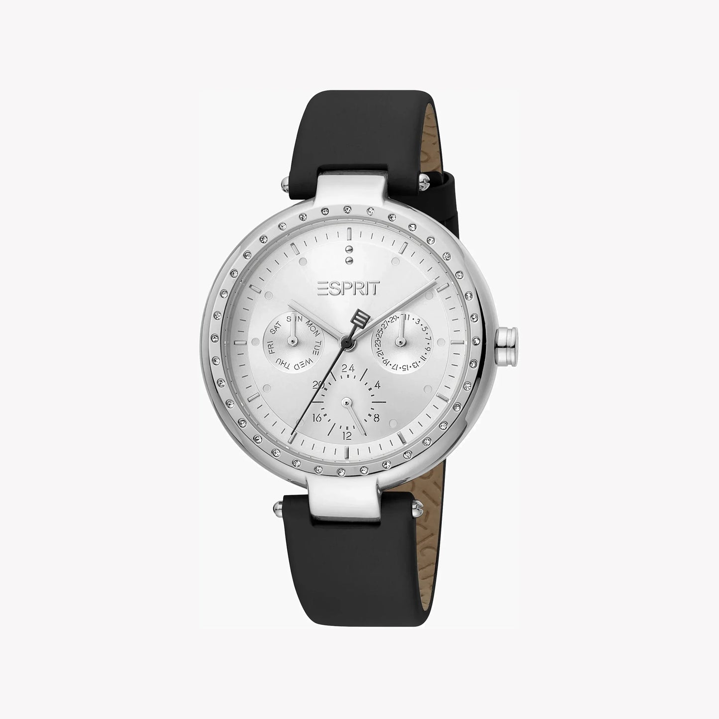 Esprit Women's Black Leather Watch, Silver Dial | Es1l147m0065