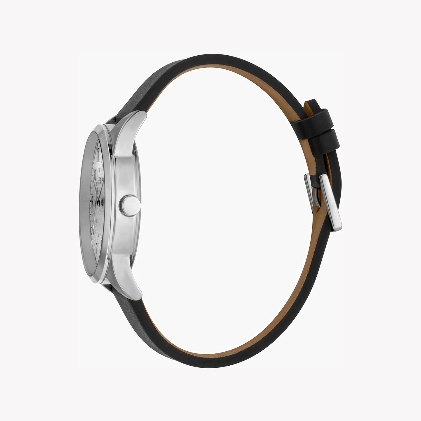 Esprit Men's Black Leather Watch, Silver Dial | Es1g093m0015
