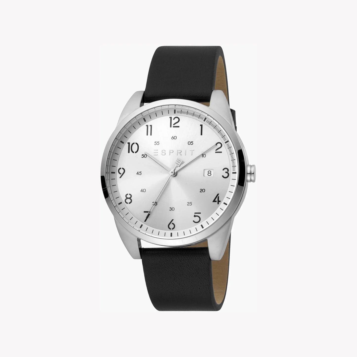 Esprit Men's Black Leather Watch, Silver Dial | Es1g093m0015