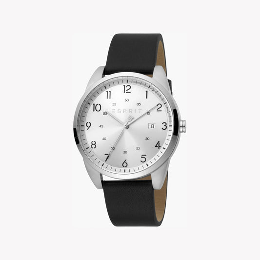 Esprit Men's Black Leather Watch, Silver Dial | Es1g093m0015