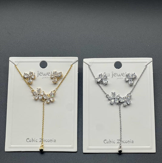 Floral Drop CZ Necklace Set